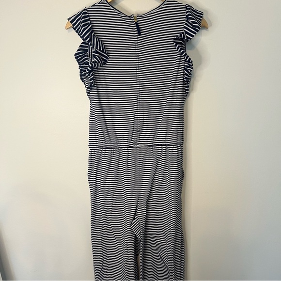 Vineyard Vines Girls Striped Navy and White Ruffle Jumpsuit - Picture 2 of 5